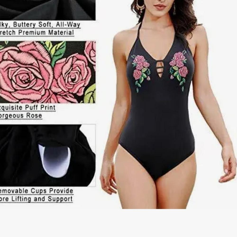 Elegant Black Floral One-Piece Swimsuit (I Have It In Different Sizes)